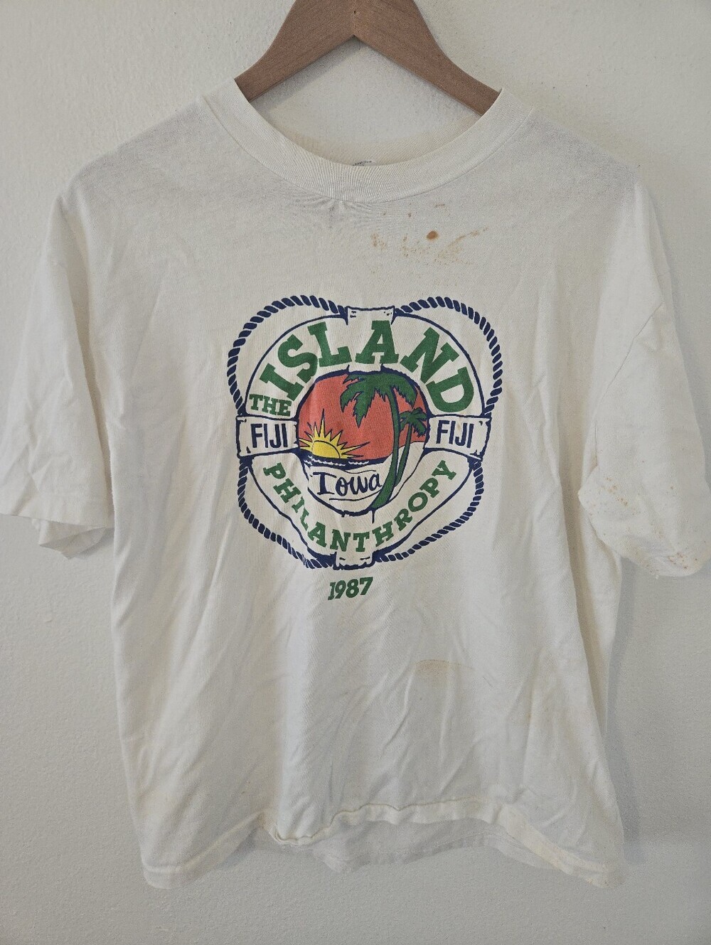 VIntage 1987 Bud Light Island Philanthropy Fiji T Shirt Mens XL Muscular Dystrop